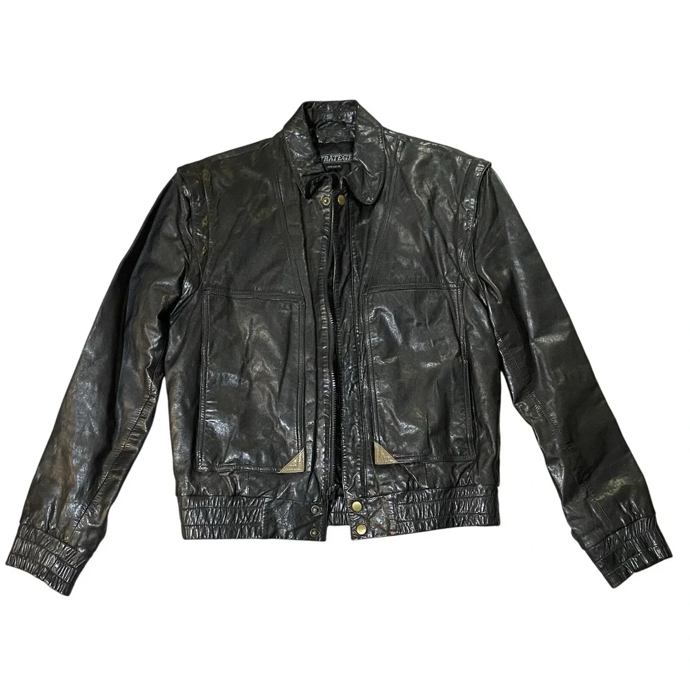 RARE‎ Vintage 80's Stratège Leather Convertible Jacket/ Vest Mens Size 38 Black